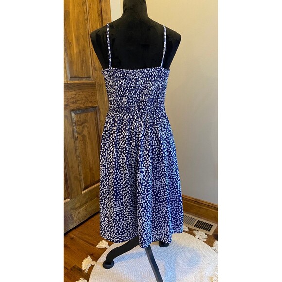 Summer Dress Navy Blue Size Large Spagetti Strap Keyhole  Front Smocking Boho - Picture 5 of 12